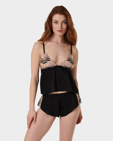 Katerine Set Top e Short in Raso Luxe Nero/Perla/Trasparente